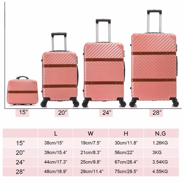 四件套拉杆箱  ABS轻便硬壳行李 带化妆旅行箱 玫瑰金-7