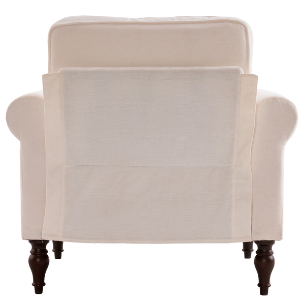 实木葫芦脚 弯扶手 室内单人沙发 米白色 美式-9