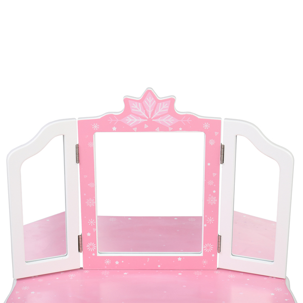  粉色 雪花 密度板喷漆 三折镜 单抽 梳妆桌套装 儿童 N201-12
