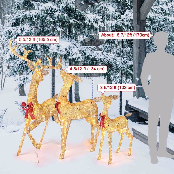 3pcs圣诞灯饰驯鹿家庭圣诞装饰品户外院子的圣诞发光装饰鹿,420 LED灯-3