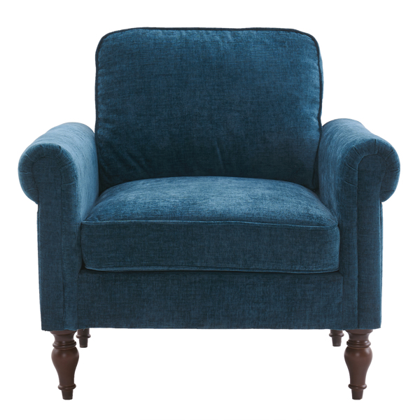实木葫芦脚 弯扶手 室内单人沙发 蓝绿色 美式-2