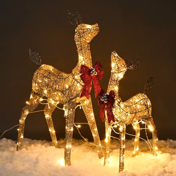 2件圣诞小鹿家庭，户外庭院装饰套160 LED灯-16