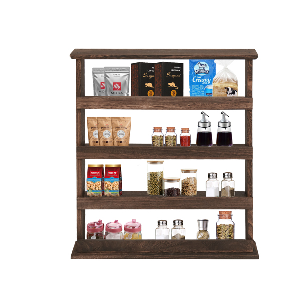 木香料架壁挂式;木制香料架;调味料架;台面或墙壁安装分层门香料架-5