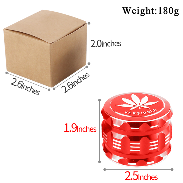 ScarFio 香料研磨机,研磨机带叶子图案用于香料,2.5 英寸(约 6.4 厘米)(红色)-1