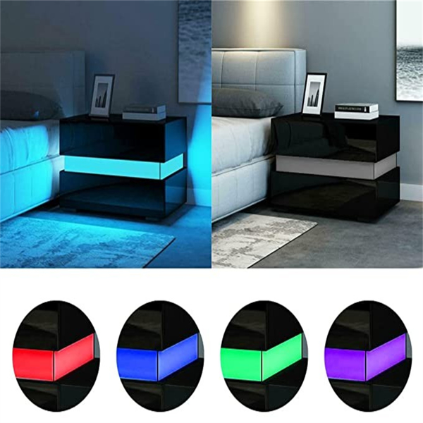 领导的床头灯;现代设计的床头柜高两抽屉床头柜，储物架，床头边桌，黑色床头家具-7