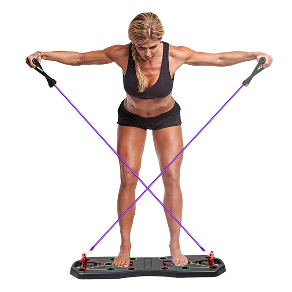 多功能折叠式挺身板系统带阻力管带拉绳健身运动俯卧撑站立板-8