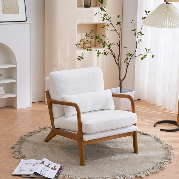 橡木扶手 单人休闲椅 N101 橡木 软包 泰迪绒 米白色 室内休闲椅 N101 -49