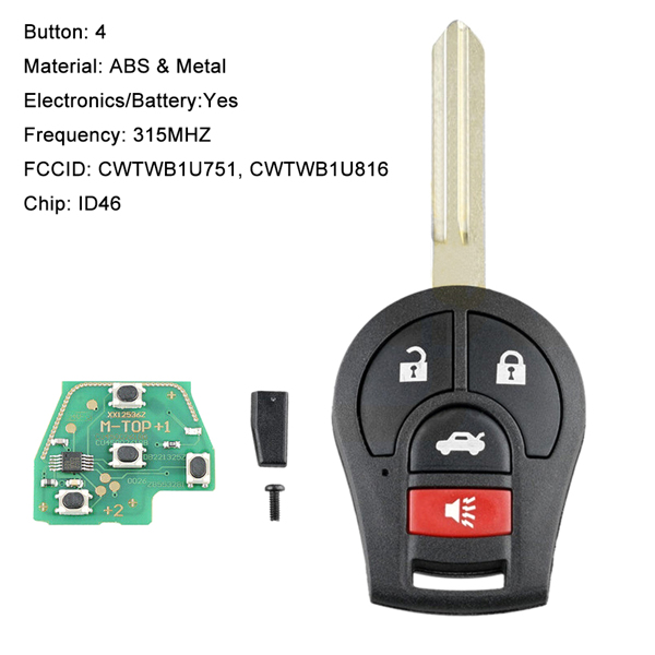 （带电)适用于日产尼桑4键汽车遥控器钥匙 CWTWB1U751 46芯片 315频率 2个装-11
