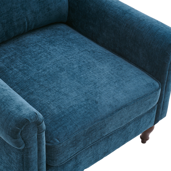 实木葫芦脚 弯扶手 室内单人沙发 蓝绿色 美式-64
