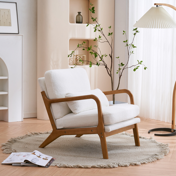 橡木扶手 单人休闲椅 N101 橡木 软包 泰迪绒 米白色 室内休闲椅 N101 -60