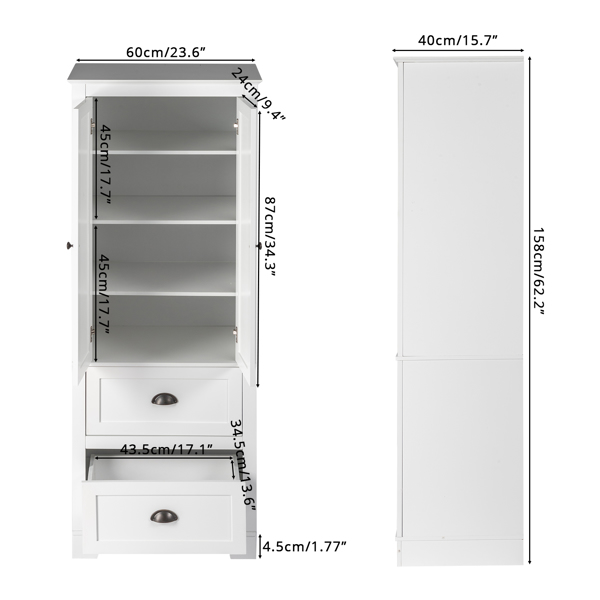  白色 密度板喷漆 2门 2抽 浴室立柜 N001-30