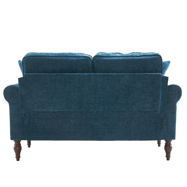 实木葫芦脚 弯扶手 室内双人沙发 蓝绿色 美式-7