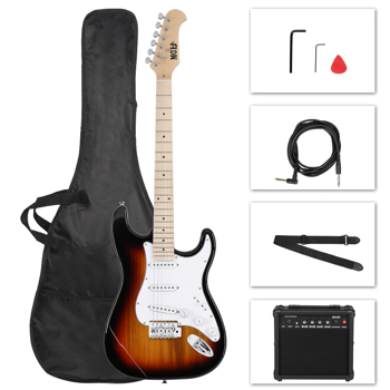  MST 单-单-单拾音器 枫木指板 日落色-白护板 ST电吉他+音箱套装