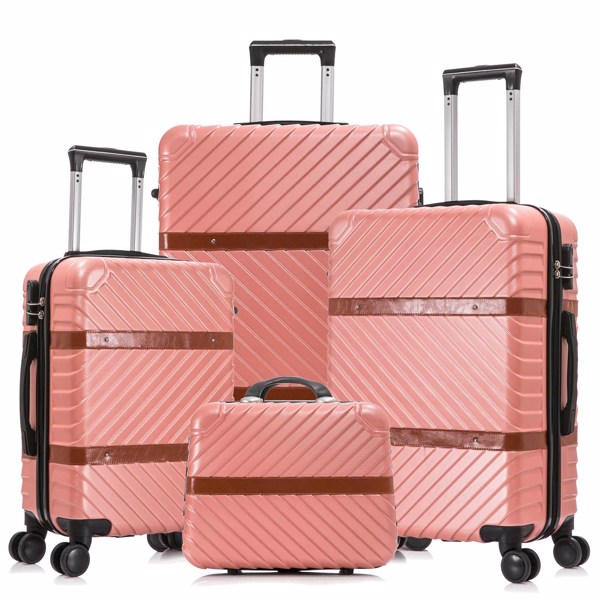 四件套拉杆箱  ABS轻便硬壳行李 带化妆旅行箱 玫瑰金-1