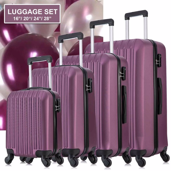 四件套拉杆箱  ABS轻便硬壳旅行箱 行李箱 紫色-20