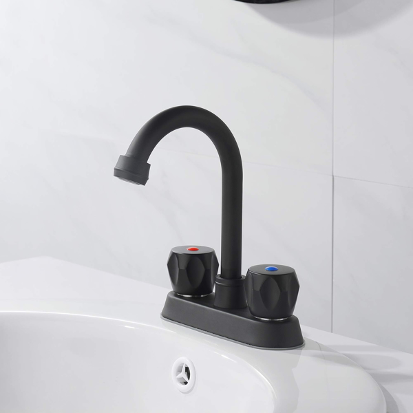 2把浴室水槽水龙头，中心设置浴室水龙头，带有带溢流的弹出式水槽排水不锈钢，用于洗衣机的供水软管，哑光黑色1.2 GPM-4