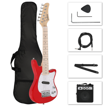 【AM不售卖】Glarry 30in 单拾音器 枫木指板 红色 电吉他+音箱套装