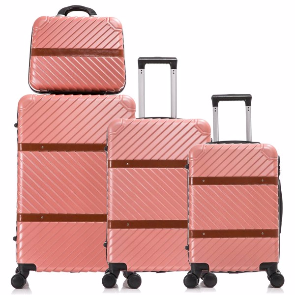 四件套拉杆箱  ABS轻便硬壳行李 带化妆旅行箱 玫瑰金-2