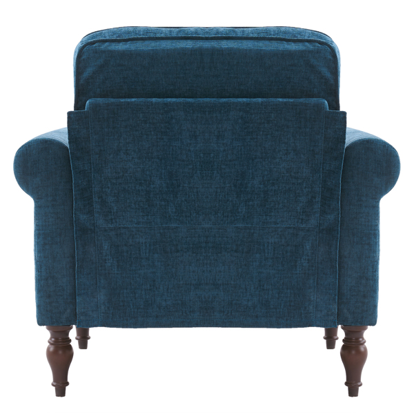 实木葫芦脚 弯扶手 室内单人沙发 蓝绿色 美式-44
