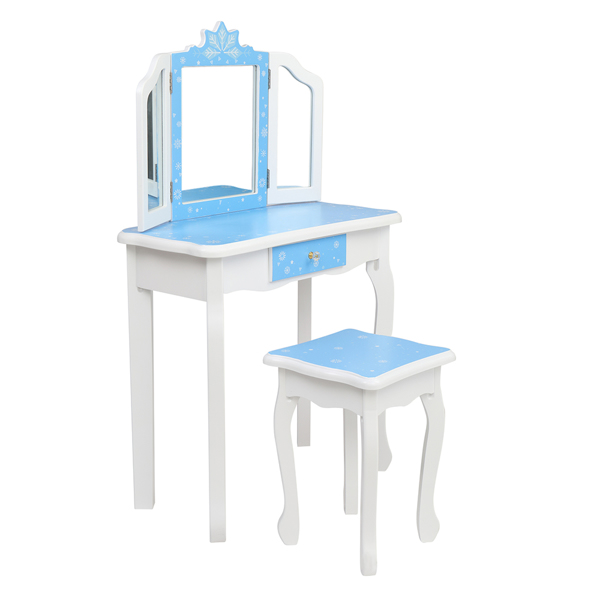  蓝色 雪花 密度板喷漆 三折镜 单抽 梳妆桌套装 儿童 N201-26
