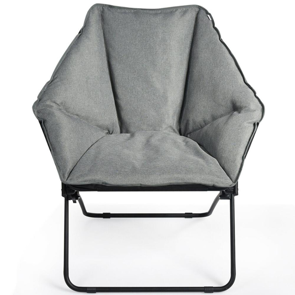 成人超大折叠茶托椅;卧室、客厅用柔软、厚实的丝绒圆月圆椅;灰色-12