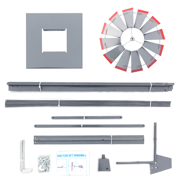  8ft 灰加红 带风向标 4脚站立 风车 可旋转 风车 铁-15