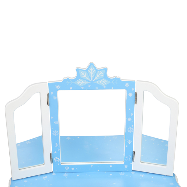  蓝色 雪花 密度板喷漆 三折镜 单抽 梳妆桌套装 儿童 N201-32