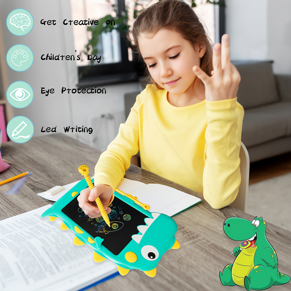 儿童液晶写字板，恐龙儿童绘图板，幼儿益智玩具儿童绘图书写板 2 3 4 5 6 7 岁，涂鸦板礼物（绿色）【fba发货】-2