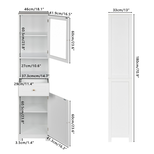  白色 密度板喷漆 上下2门 1抽 1层架 浴室立柜 N001-15