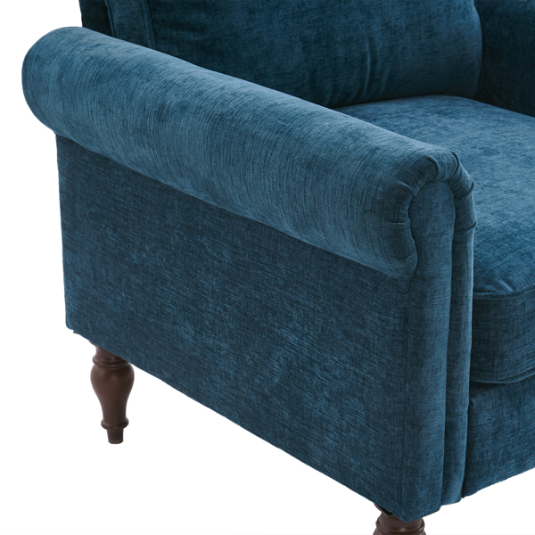 实木葫芦脚 弯扶手 室内单人沙发 蓝绿色 美式-18