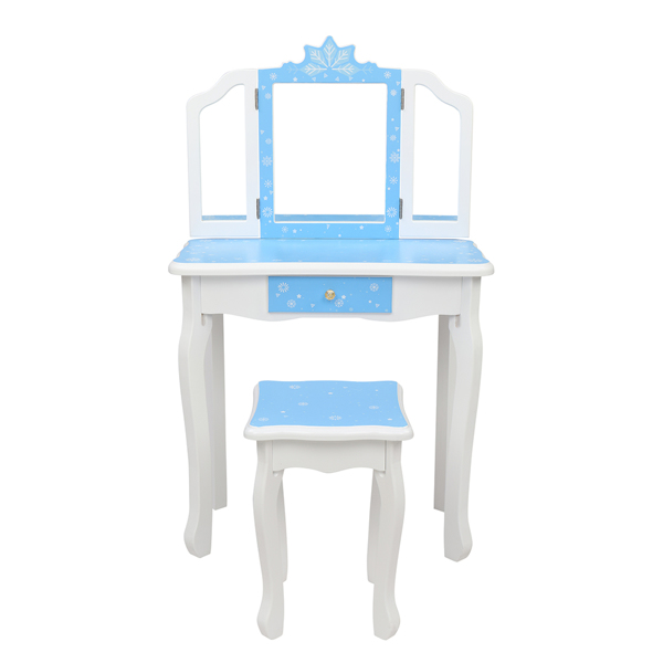  蓝色 雪花 密度板喷漆 三折镜 单抽 梳妆桌套装 儿童 N201-7