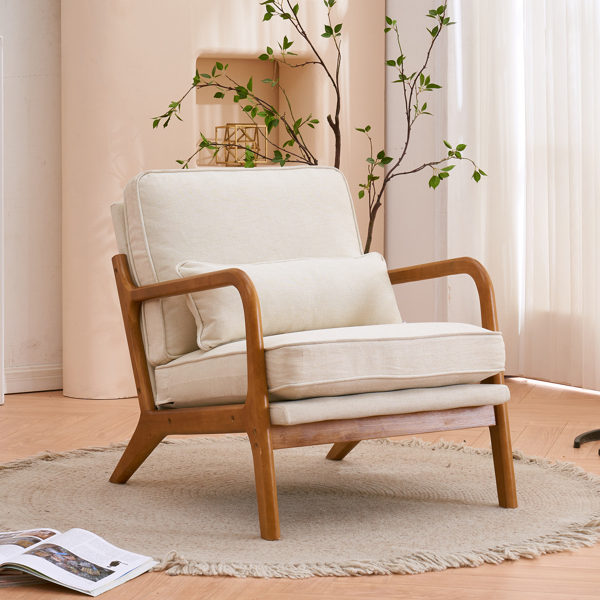  橡木扶手 单人休闲椅 橡木 软包 米白色 室内休闲椅 N101-54