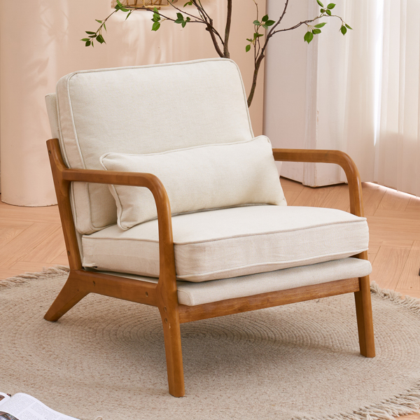  橡木扶手 单人休闲椅 橡木 软包 米白色 室内休闲椅 N101-17