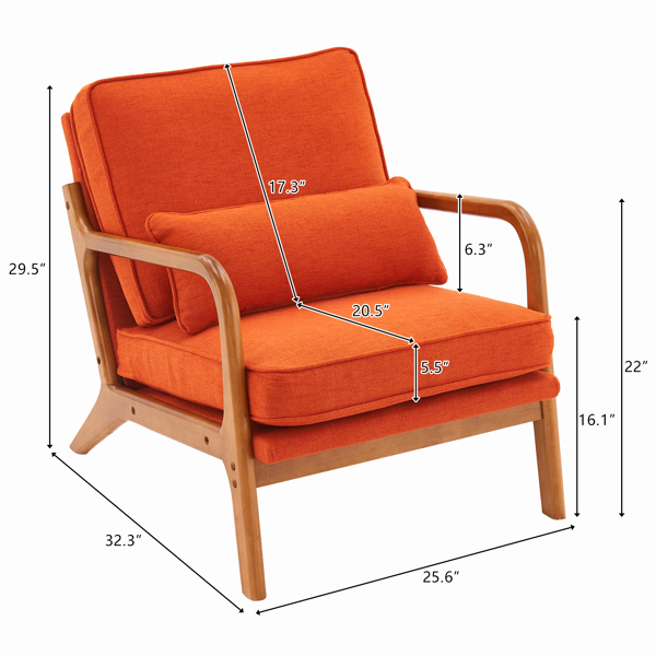  橡木扶手 单人休闲椅 橡木 软包 烧橙色 室内休闲椅 N101-2