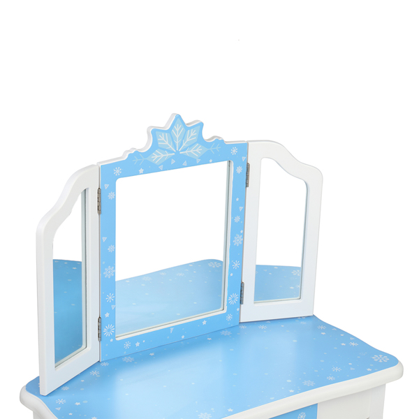  蓝色 雪花 密度板喷漆 三折镜 单抽 梳妆桌套装 儿童 N201-13
