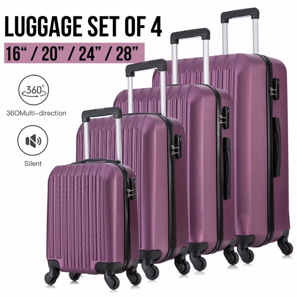 四件套拉杆箱  ABS轻便硬壳旅行箱 行李箱 紫色-19