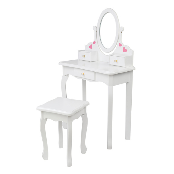  白色 爱心 密度板喷漆 单镜 三抽 梳妆桌套装 儿童 S201-36