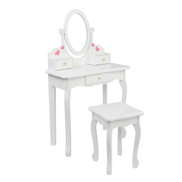  白色 爱心 密度板喷漆 单镜 三抽 梳妆桌套装 儿童 S201-37