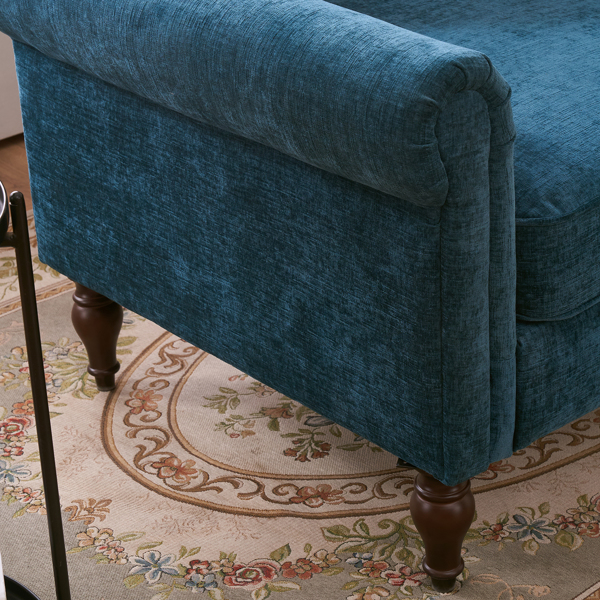 实木葫芦脚 弯扶手 室内单人沙发 蓝绿色 美式-68