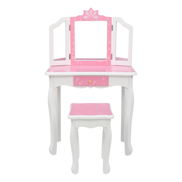  粉色 雪花 密度板喷漆 三折镜 单抽 梳妆桌套装 儿童 N201-20