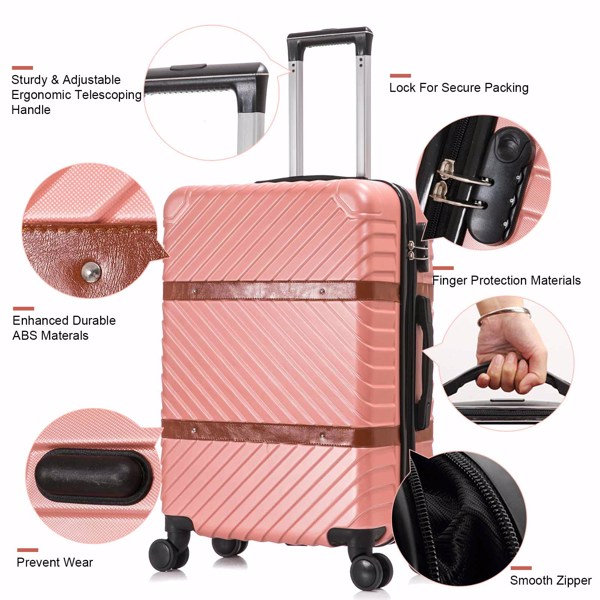 四件套拉杆箱  ABS轻便硬壳行李 带化妆旅行箱 玫瑰金-13