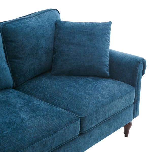 实木葫芦脚 弯扶手 室内双人沙发 蓝绿色 美式-64