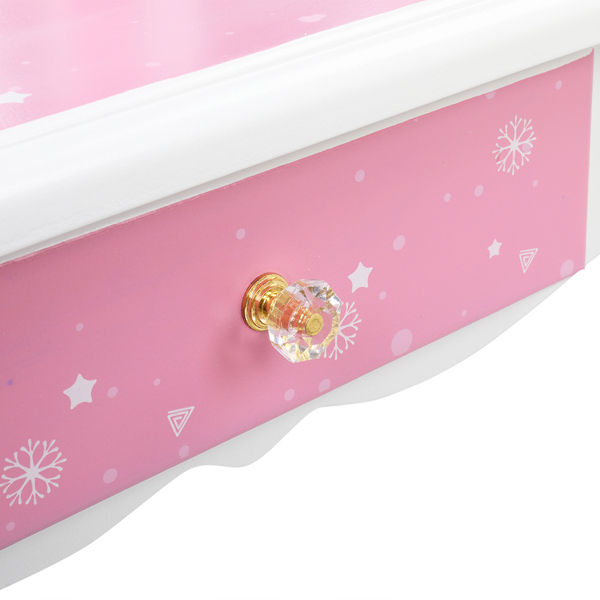  粉色 雪花 密度板喷漆 三折镜 单抽 梳妆桌套装 儿童 N201-17