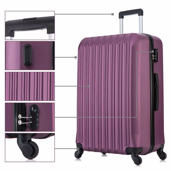 四件套拉杆箱  ABS轻便硬壳旅行箱 行李箱 紫色-4