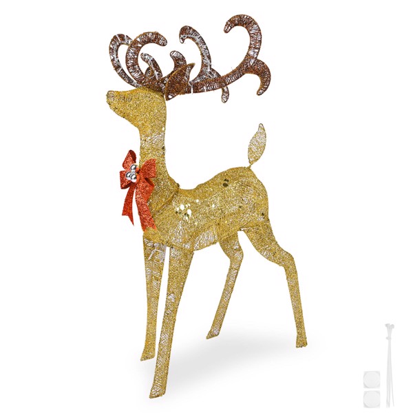 红色蝴蝶结圣诞驯鹿，3.6英尺150个LED发光驯鹿户外圣诞装饰庭院花园-19