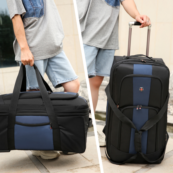 可拓展行李包商务包登机包防水舞者服装行李袋 配晾衣杆 蓝黑色-20