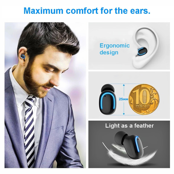  双耳无线蓝牙耳机5.0入耳式带数显运动(Color:黑色, Size:1500mah-12