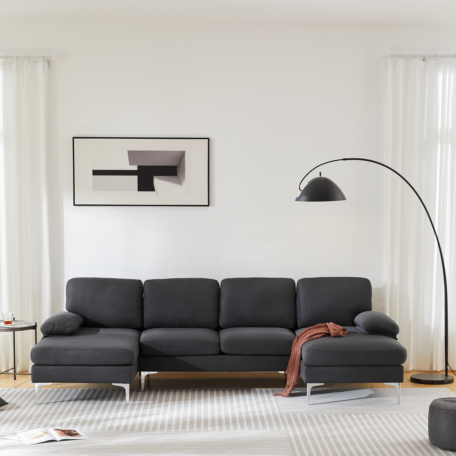 U-Shaped 4-Seat Indoor Modular Sofa Dark Grey