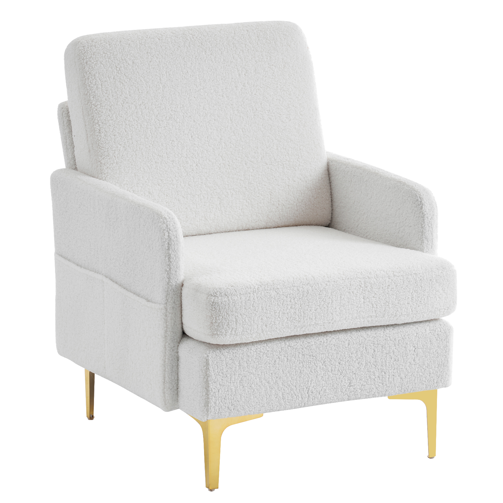 Teddy Velvet Gold Feet Indoor Leisure Chair  Off-White