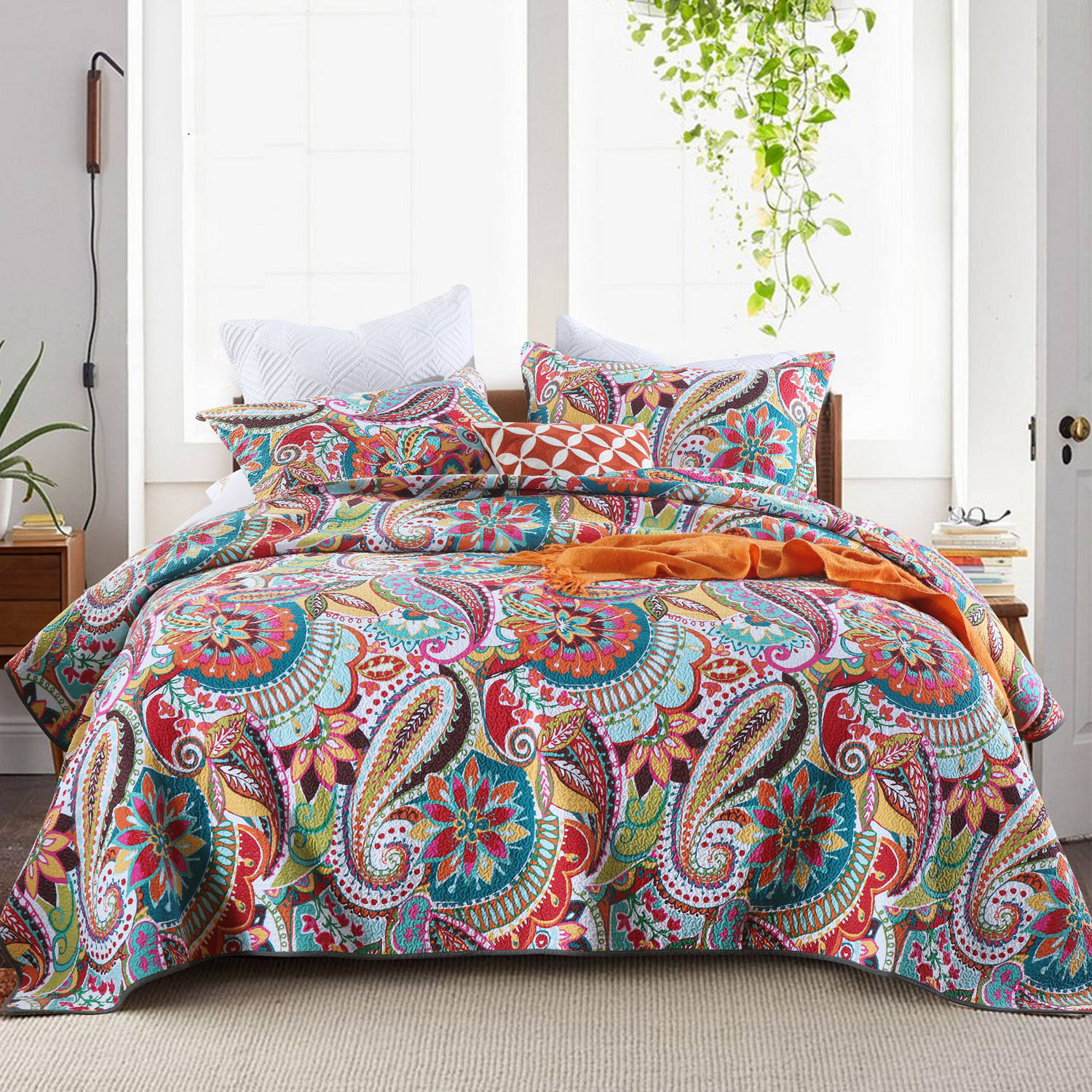 100% Cotton Paisley Blossom Patchwork Bedspread Retro Flowers Floral Coverlet Quilt Comforter Cover